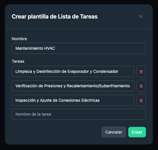 Creación de plantilla de tareas