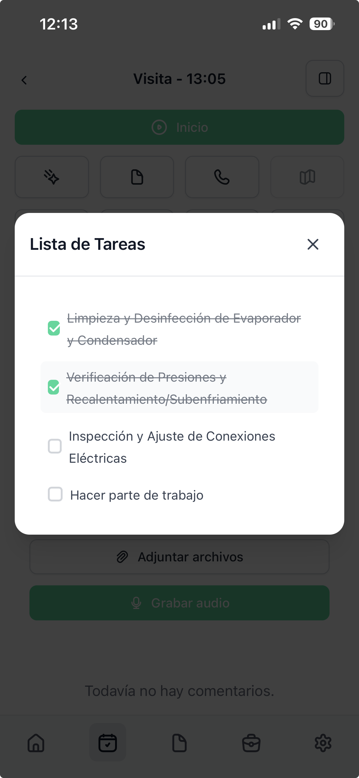 Vista móvil de tareas